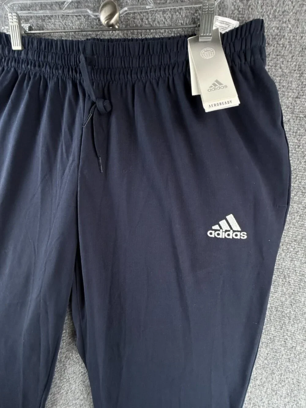NWT Adidas Track Pants Sweatpants Blue 2XL Elastic Waist Drawstring Tapered Reg